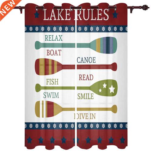 Lake Rules Oars Rowing Window Curtains Kitchen Bedroom