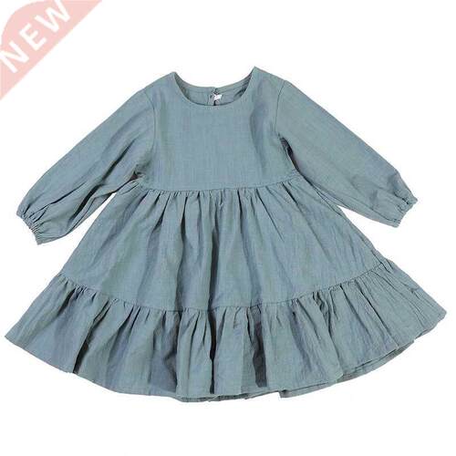 Spring Toddler Girls Dress Cotton Solid Full Sleeve Children