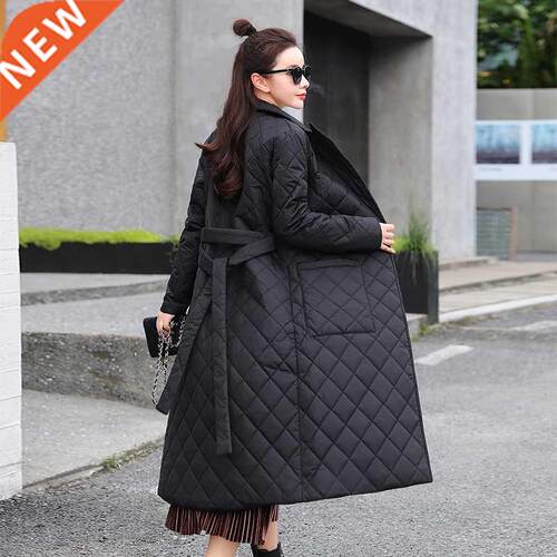 Super Long straight winter coat with rhombus pattern Casual