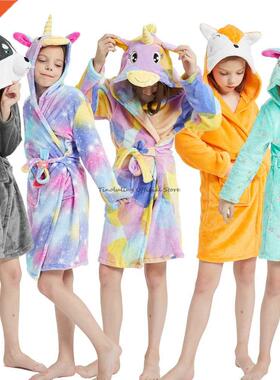 Winter Unicorn Bath Robe For Girls Pajamas Animal Hooded Rob