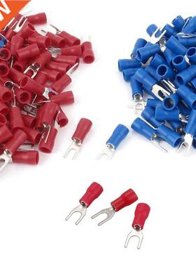 100 Pcs 4Mm Fork AWG 22-16 Pre Insulated Terminal Cable Lug