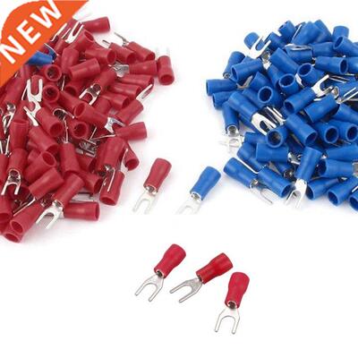 100 Pcs 4Mm Fork AWG 22-16 Pre Insulated Terminal Cable Lug