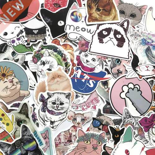 50pcs Cute Cat Style Cartoon Kitten Stickers For Computer P