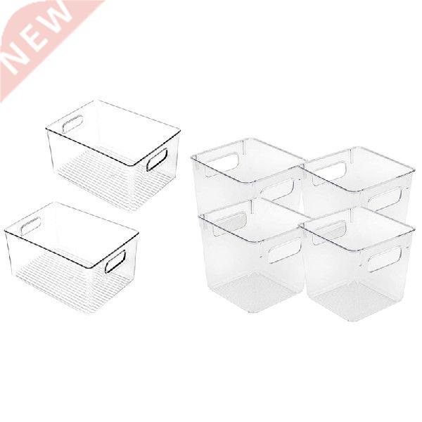 6 Pcs Plastic Storage Bins Clear Pantry Organizer Box Bin