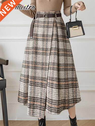 SURMIITRO 2022 Autumn Winter Warm Midi Long Skirt Women Kore