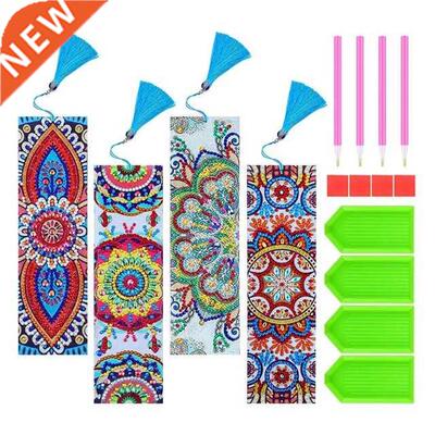 4 Pcs 5D Diamond Bookmark DIY Painting Bookmark Leather Tass
