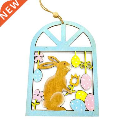 AT69 -Easter Hanging Decoration Wooden Bunny Ornaments Cute