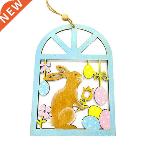 AT69 -Easter Hanging Decoration Wooden Bunny Ornaments Cute