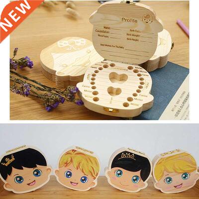 Baby Wood Tooth Box Organizer Milk Teeth Storage Language S