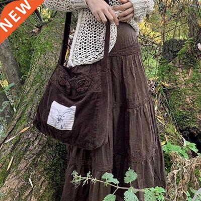 Vintage Brown Long Pleated Skirt y2k Fairy Grunge Kawaii Hig
