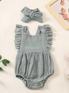 Summer Newborn Infant Baby Girls Romper + Headband Muslin Sl