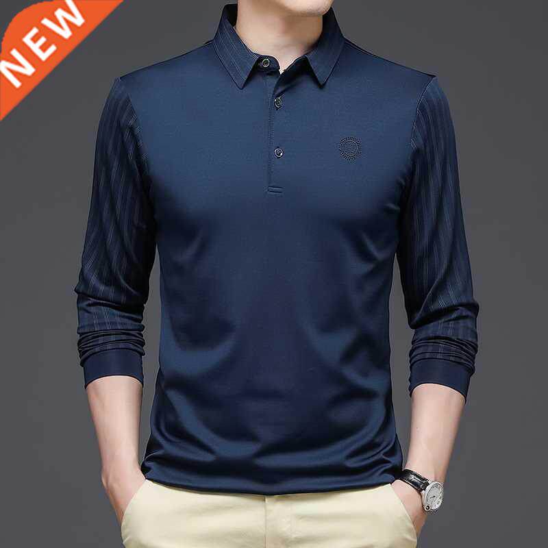 browon spring and autumn t shirt men turn-down collar solid