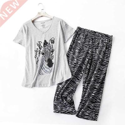 Plus size summer casual pajas sets women Summer short slee