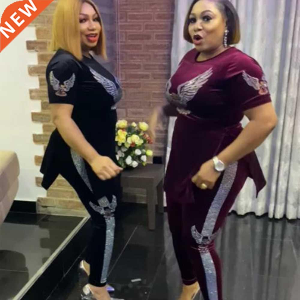 African mom fashion suit gold velvet stch fabric hot drillin