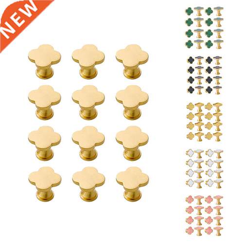 12PCS Drawer Handle Four Leaf Clover Shape Brass Gold Knobs