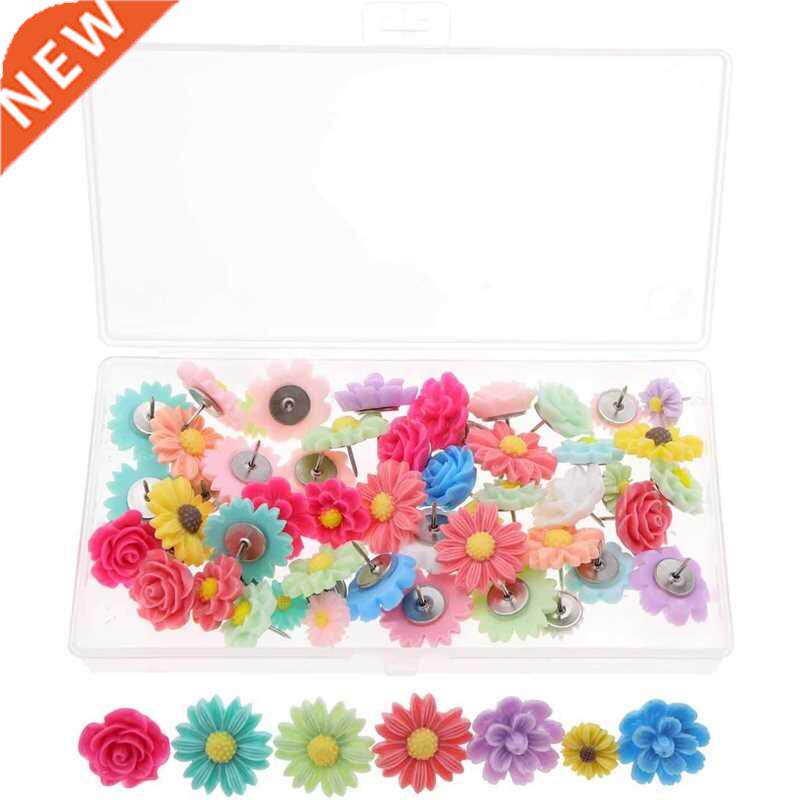 50Pcs Multi-Cored Metal Resin Flower Decorative Pushpin