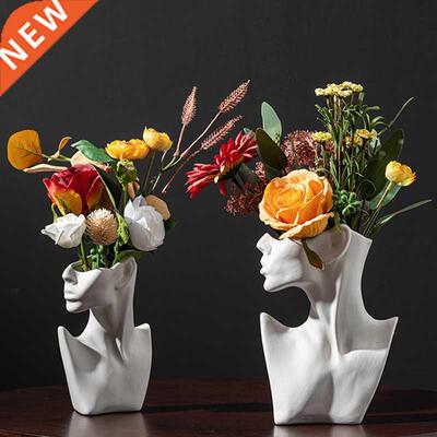 Body Face Art Flower Vase Ceramic Craft Sculpture Flowers Po
