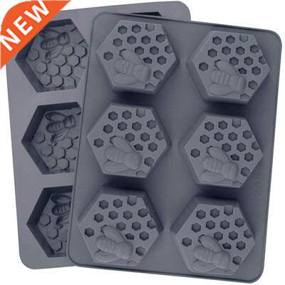 2 Pack 6 Cavities Hexagon Bee Honeycomb Silicone Soap Molds