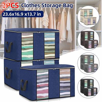 3pcs/set Foldable Storage Bags For Clothes Blanket Pillow