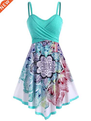 Wipalo Plus Size Bohemian Dress Women Casual Flower Crossove
