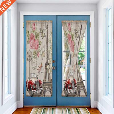 Eiffel Tower Flowers Car Bike Retro Style Door Curtains