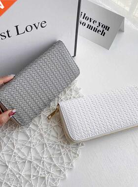 2022 Women Weave Wallet Leather Wrist Handle Phone Case Long