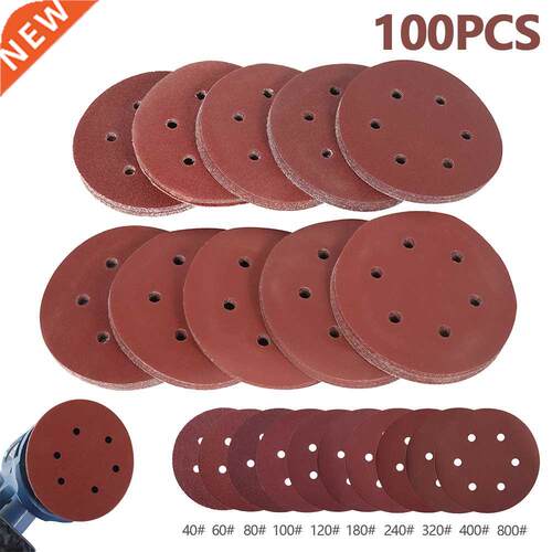 100 Pcs 5/6 Inch 125mm/150mm Round Sandpaper Set Six Hole Di
