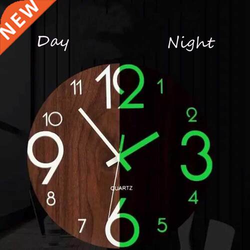 Wooden Wall Clock Luminous Number Hanging Clocks Quiet Dark