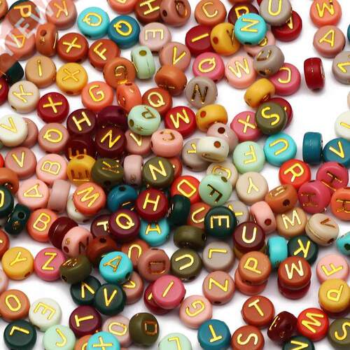 Mixed Letter Acrylic Beads Round Flat Loose Spacer Alphabet