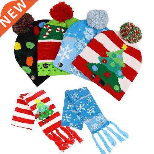 Cute Led Light Up Christmas Hats & Scarf Set 2022