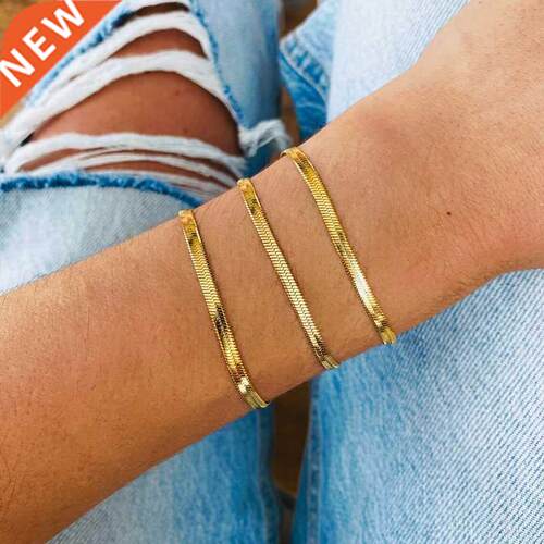 JUJIE 3MM/4MM/5MM Stainless Steel Snake Chain Bracelet For W