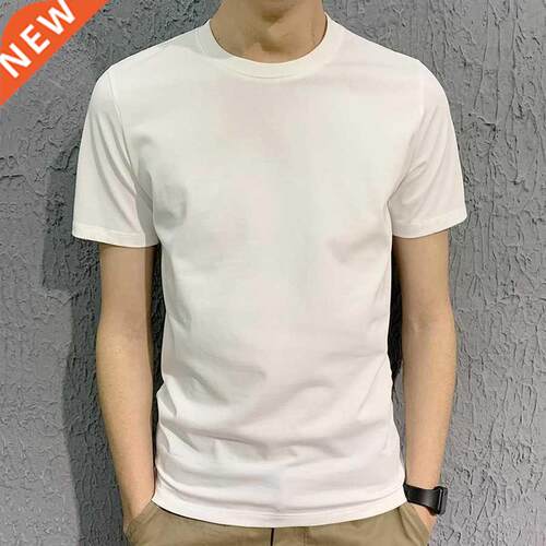 2022 Summer White Solid T Shirt Men Cotton Causal O-neck Bas