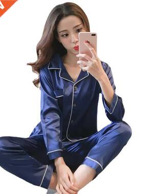 Silk Satin Pajamas for Womens Pyjamas Set Long Sleeve Sleepw