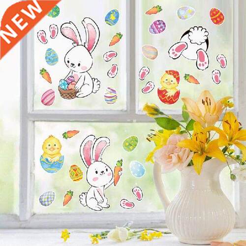 Happy Easter Window Stickers Rabbit Easter Eggs Carrot