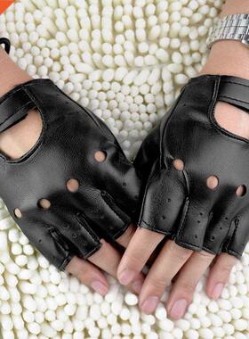 Unsex Artfcal Leather Half-Fnger Gloves Theatrcal Punk