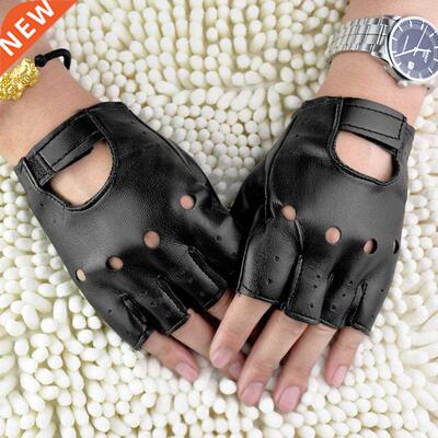 Unsex Artfcal Leather Half-Fnger Gloves Theatrcal Punk