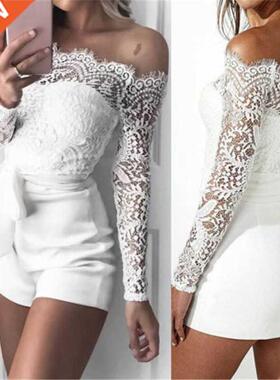 Women's Ladies Spring Summer Bodysuit Off Shoulder Long Slee