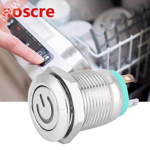 12mm Metal Push Button Switch Green LED Light Flat Head Self