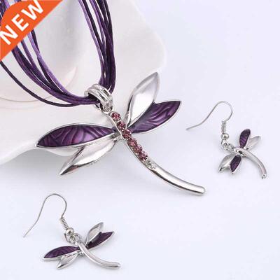 ZOSHI Leather Rope Jewelry Sets For Women Enamel Dragonfly P