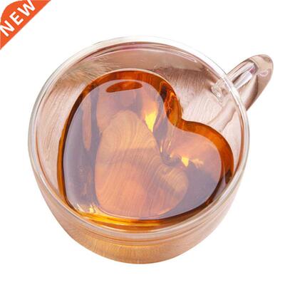 Heart Love Shaped Double Wall Glass Mug Double Layer Love He
