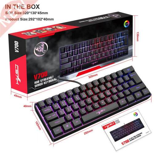 V700 61 Keys RGB Backlight Keyp USB Wired Gaming Keyboard