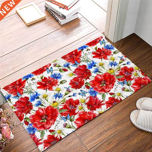Red Poppy Daisy Flower Doormats Home Kitchen Entrance