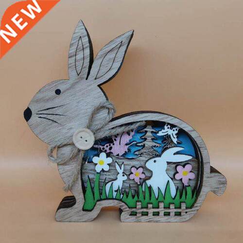 Wooden Rabbit Ornaments Easter Decoration Bunny Hollow Craft
