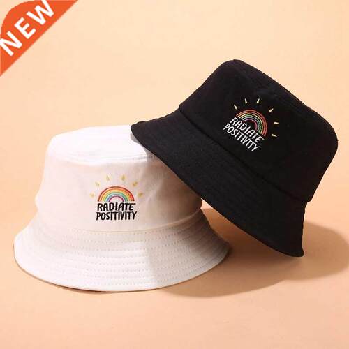 Unisex Foldable Embroidered Bucket Hat Rainbow Print Outdoor