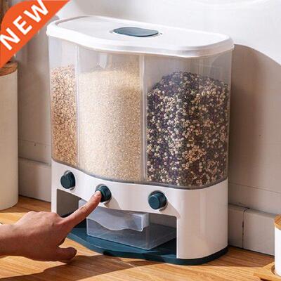 Dry Food Dispenser Cereal Wall Mounted Separate Rice Bucket
