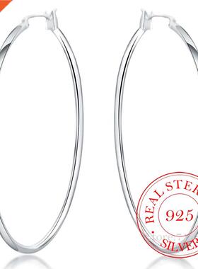 100%  Sterling Silver Hoop Earring Korean Big Smooth Circ