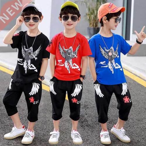 Boys Summer Suit 2022 Wing Man New Children's Short Sleeve T