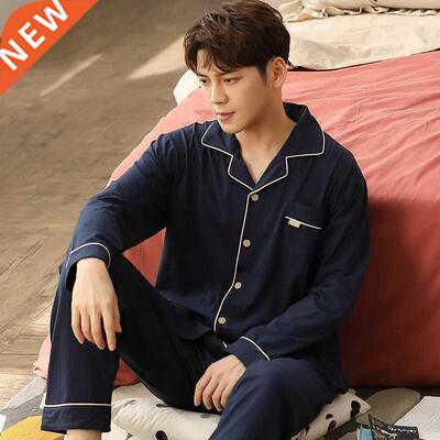100% Cotton Pijama for Men Plaid Autumn Winter Sleepwear Paj