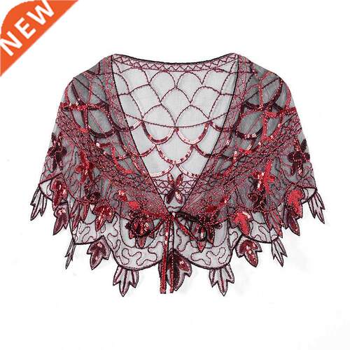 1920s Flapper Shawl Sequin Beaded Party Mesh Short Dress