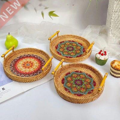 With Wooden Handle Round Wicker asket read Food Plate